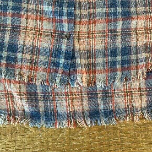 Bella Dahl button down plaid shirt frayed hem size large - Picture 5 of 7